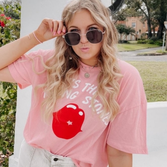 the Rolling Stones Tops - The Rolling Stones Lips Pink Band Graphic T-Shirt